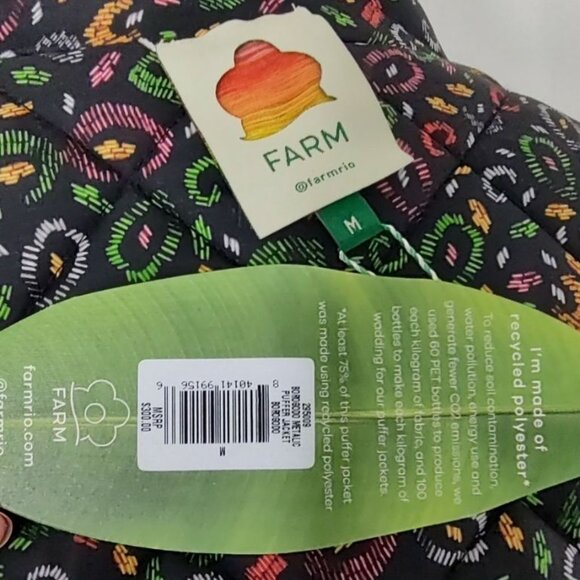 FARM RIO Puffer Jacket M Reversible Borogodo Metallic Floral Tropical Winter - Picture 13 of 15